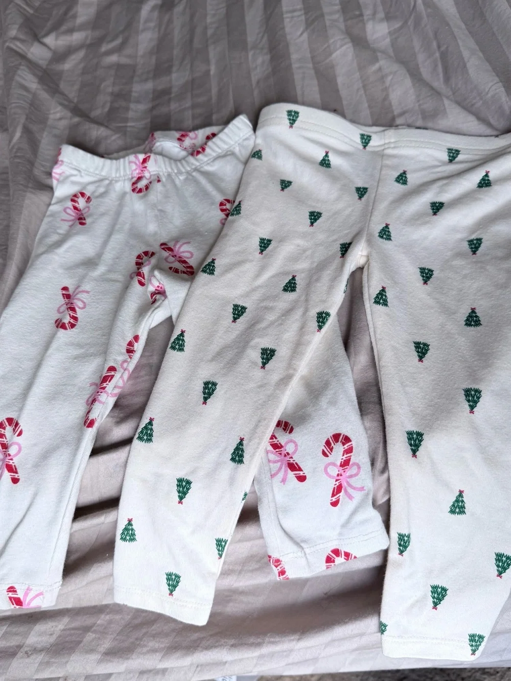 2 for $10 White Kids Christmas Pajama Pants with Candy Cane & Tree Print